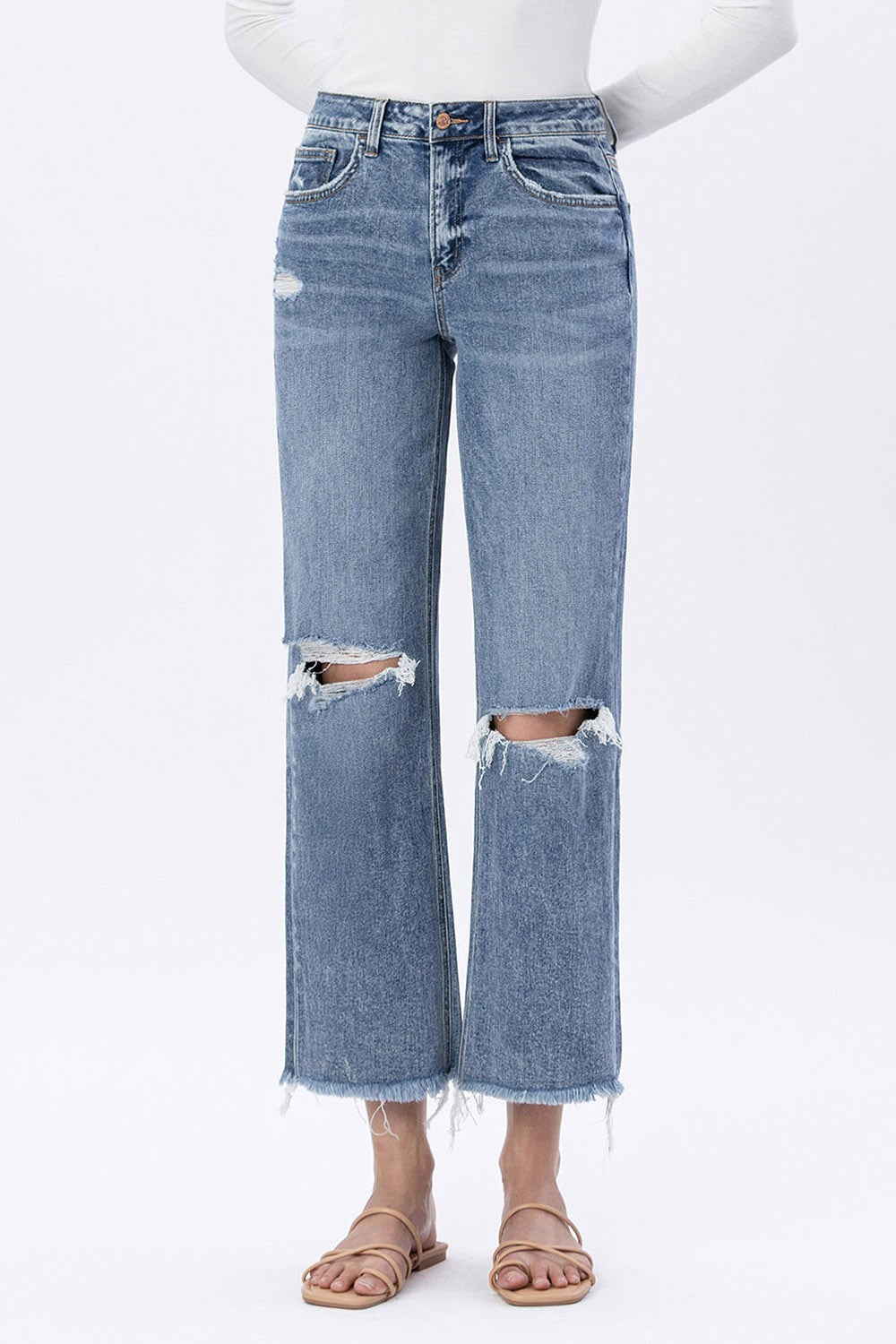 High Rise Distressed Dad Jeans